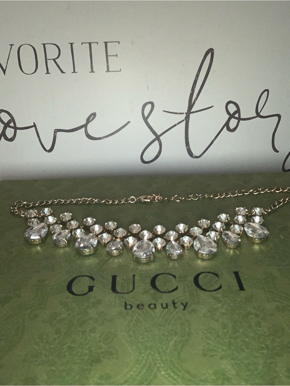 Gold Crystal Bib Necklace - Clear Stones